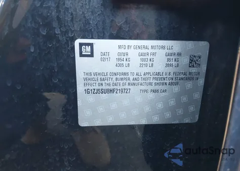 2017 Chevrolet Malibu Hybrid from USA, damaged, VIN 1G1ZJ5SU8HF219727